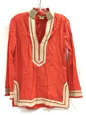 Tory Burch Cotton Tory Tunic Orange Beige Resort Wear - Sz 2 - EUC