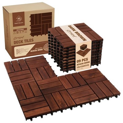 Acacia Wood Interlocking Deck Tiles 12''x12''x0.9'' Patio Flooring 9 PCS Wooden