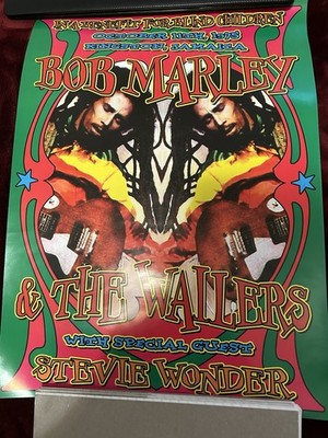 1975 Concert Poster Of Bob Marley and the Wailers with Spec. Guest Stevie Wonder