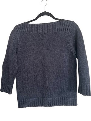 Ralph Lauren Silk Linen Cotton Sweater Small Blue Chunky Knit Boat Neck