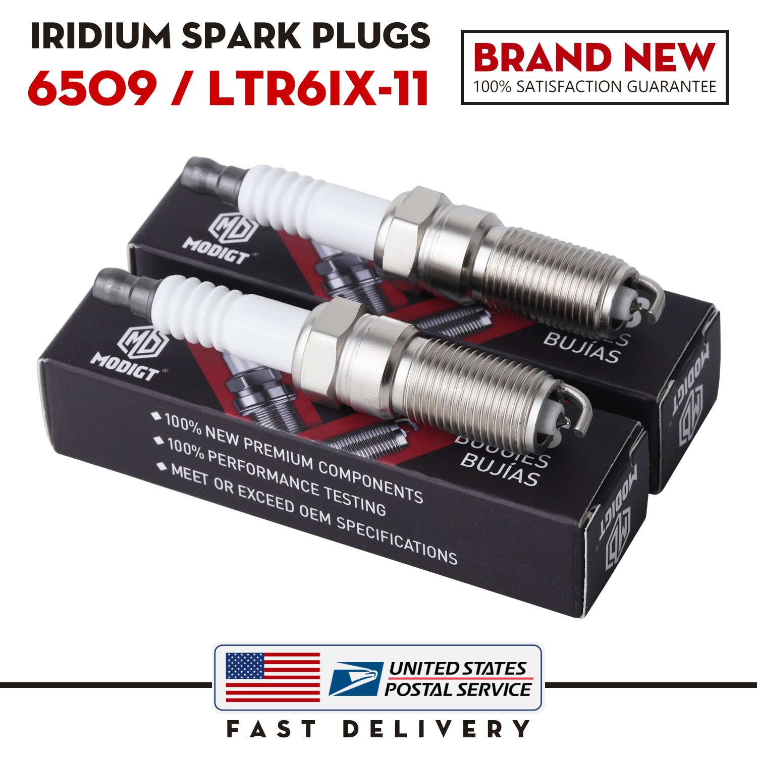 2Pcs For NGK #6509 LTR6IX-11 Iridium IX Spark Plugs For Ford Cadillac Chevrolet