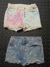 Sz7/8 Lot Of 2 Girls Cat Jack Jean Shorts Distressed And Embroidered Tie Dyed