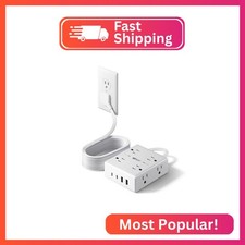 10Ft Extension Cord with Multiple Outlets, Flat Plug Surge Protector Power Strip