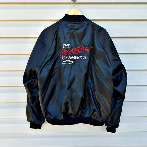 Vintage Chevrolet Heartbeat of America Pla-Jac Satin Bomber Jacket Read for Size - product listing photo
