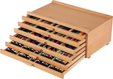 6-Drawer Wood Artist Supply Storage Box with Removable Dividers