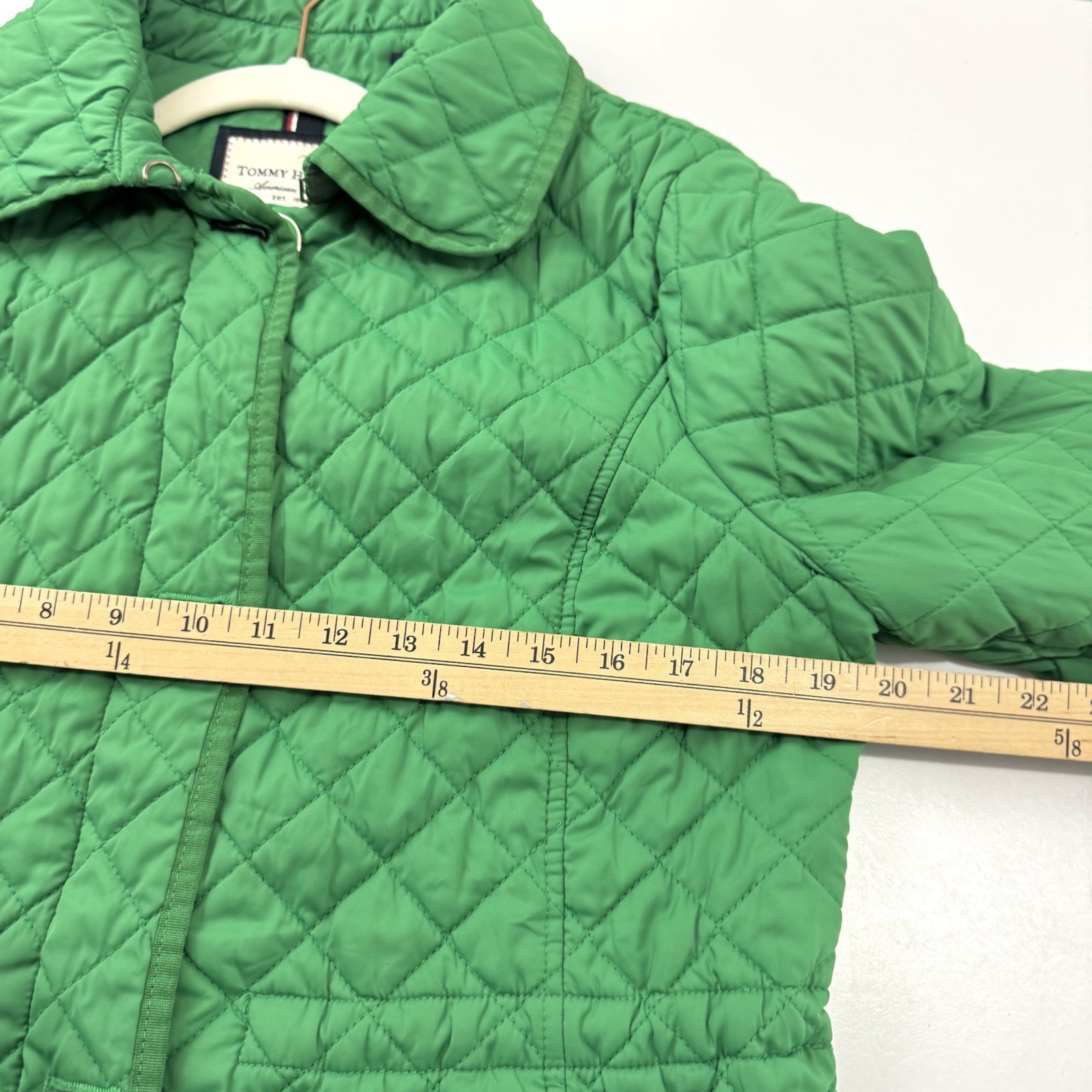 Tommy Hilfiger Women’s L Green Quilted Coat Classic Jacket Waist Tie Full Zip thumbnail 9