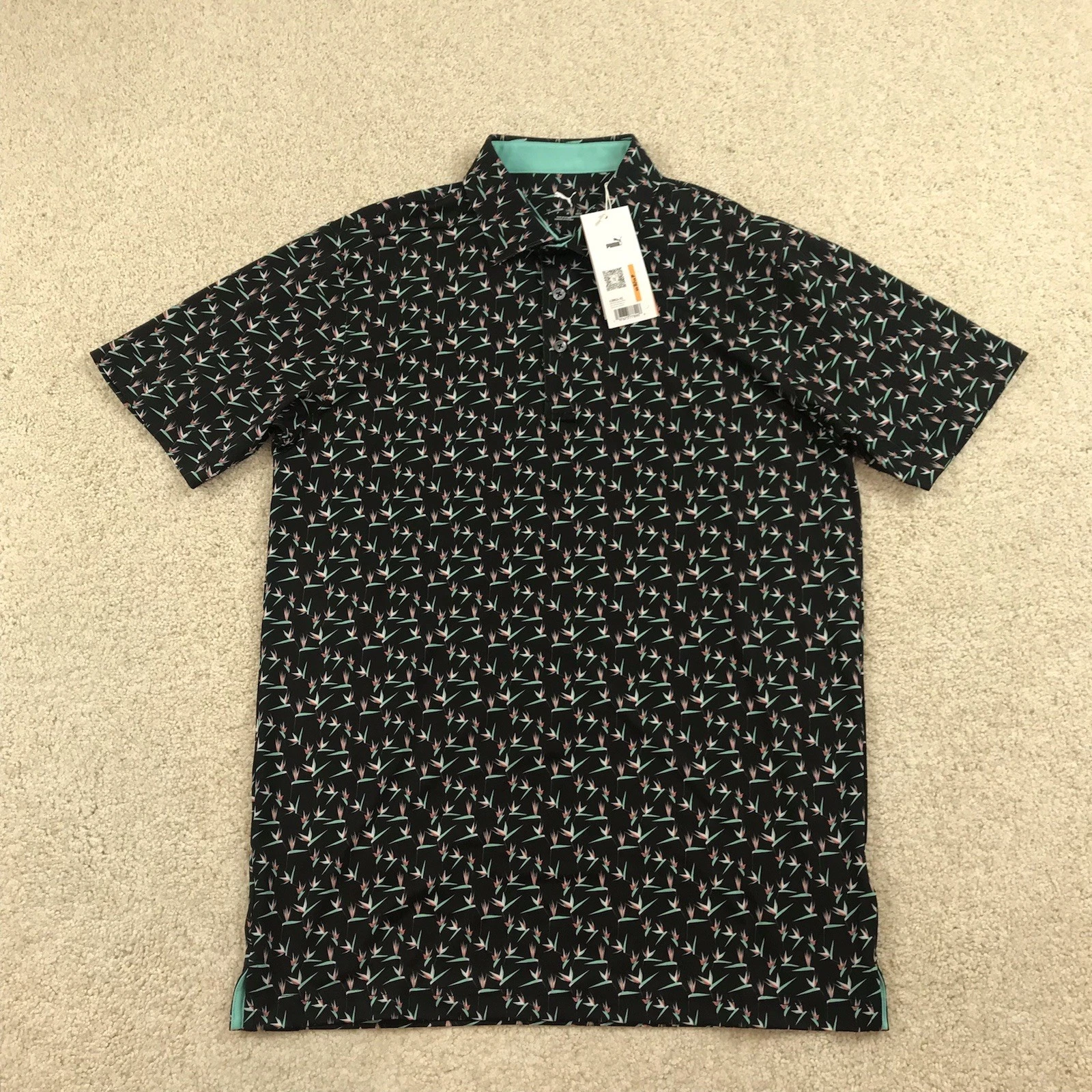 Puma Polo Golf Shirt Mens Small Paradise Mattr Black New