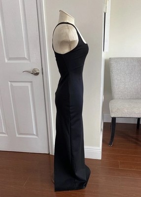 zara black bodycon dress NWT JR Wom M Crisscross Strap Slit Narrow Stretch Maxi Straight hem.