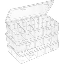 3 Pack 15 Grids Large Plastic Storage Organizer Box,15 Compartments with Divi...