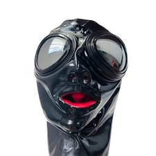 Unisex Latex Hood with Eyes Glass Long Nose Tube Teeth Gag Rubber Mask Handmade