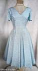 Vintage 50's Tea Length Baby Blue Jacquard Patterned Party Dress Medium