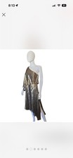 Halston Heritage One-Shoulder Metallic Dress Asymmetrical Hem Size 8