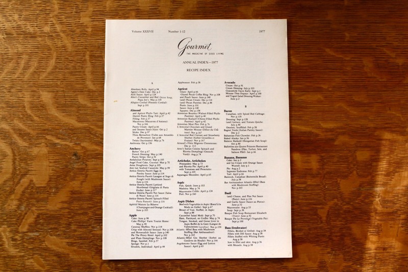 GOURMET MAGAZINE ANNUAL INDEX OF RECIPES, ARTICLES AND AUTHORS - 1977