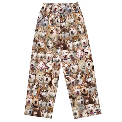 Red Siberian Husky Dog Photo Pattern on Pajama Pants