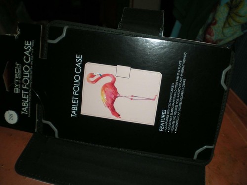 TROPICAL PINK FLAMINGO 7/8" TABLET FOLIO TABPHONE CASE ROTATES 360 PORT & LAND - Picture 9 of 12