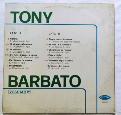 Tony Barbato LP Volume 2 33 RPM Vinyl Italy Presence Record
