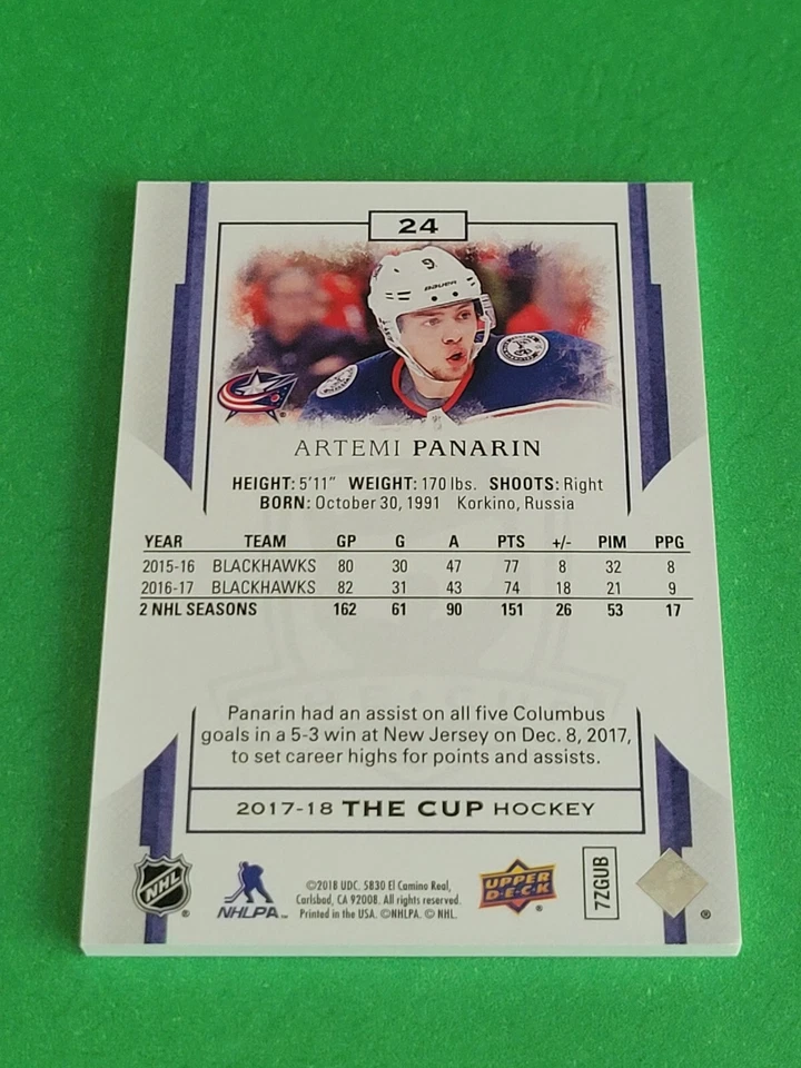 ARTEMI PANARIN  - 2017-18 UPPER DECK THE CUP HOCKEY - BASE SET CARD #24 /249 - Image 2 of 2