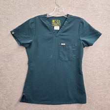 FIGS Women Scrub Top XXS Green Technical Short Sleeve V Neck Pockets READ
