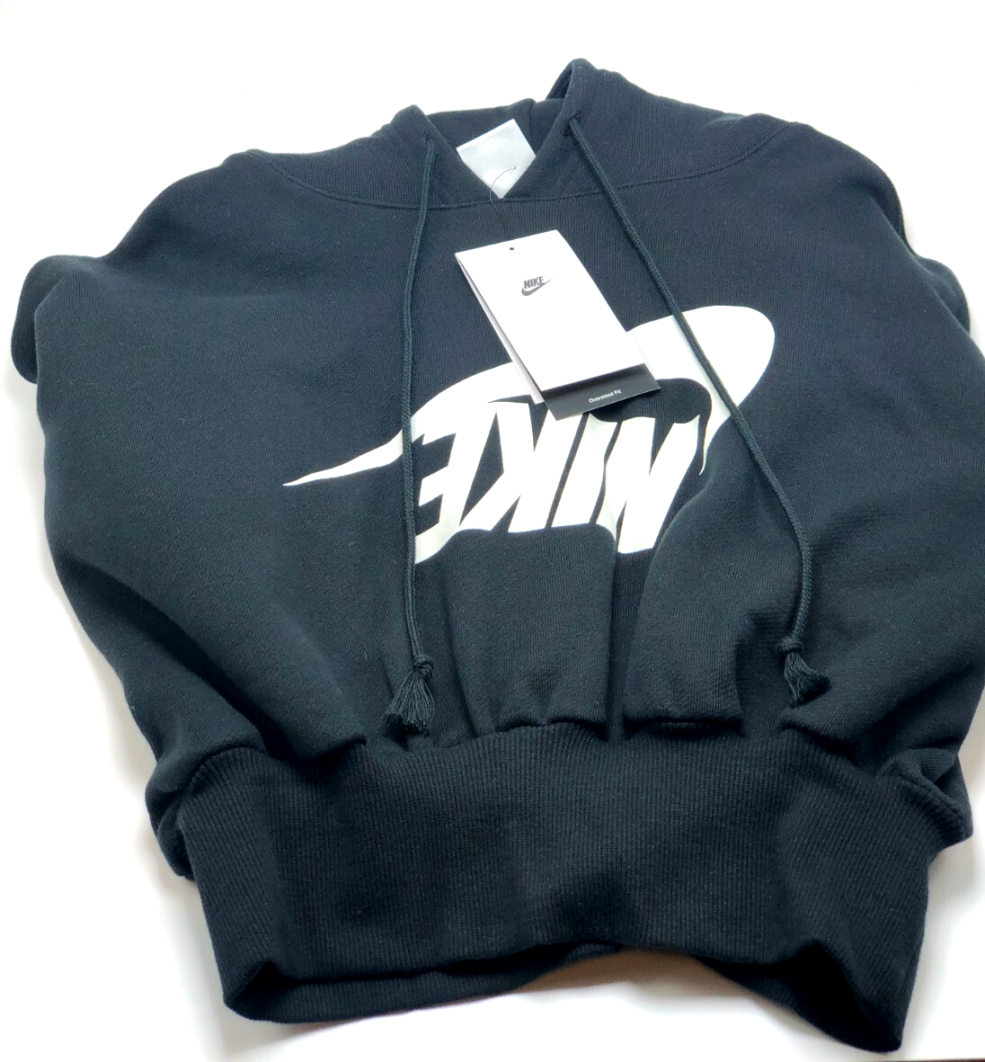 NEW* Women NIKE Sports Club Logo Crop Pullover Hoodie Black