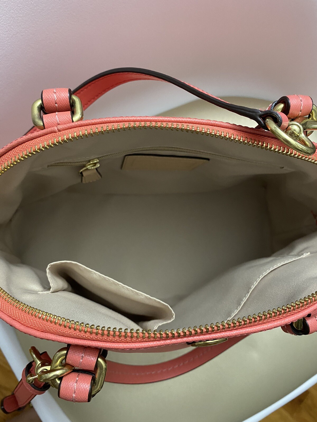 COACH Coral Saffiano Peyton Cora Domed Crossbody Satchel Bag image 3