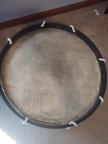 Antique USA Made Cowhide Wood Drum With Some Original Rope - Picture 2 of 10