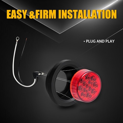 2.5in Red LED Round Truck Trailer Tail Stop Turn Brake Side Light*4+Grommet Kit - Picture 9 of 10