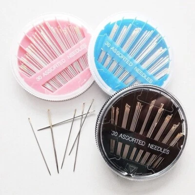 Juego de 30 agujas de coser a mano tamaños surtidos hilo fácil ojo grande vendedor del Reino Unido