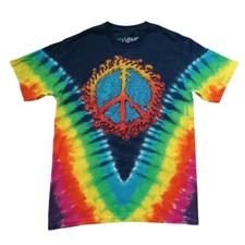 Liquid Blue Peace Amoeba T Shirt Mens Medium Multicolor Tie Dye Short Sleeve