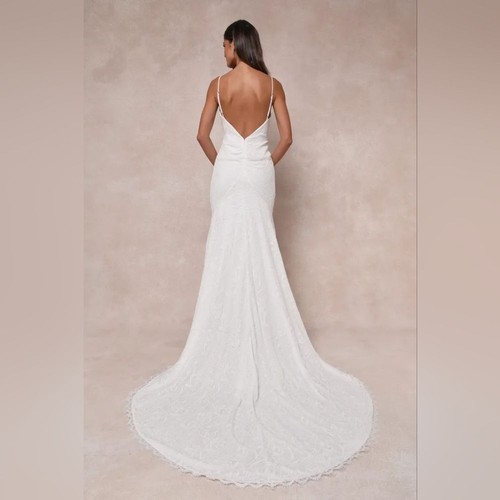 Lulu's Flawless Extravagance White Lace Trumpet Hem Maxi Dress XS Wedding Bride - Picture 4 of 12