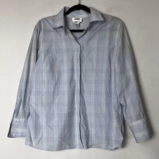 Talbots Shirt Women 14 Wrinkle Resistant Stripe Check Button Work Office