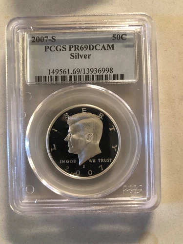 2007 S Silver Kennedy Half Dollar, PCGS PR69 DCAM - free Intercept Shield Holder