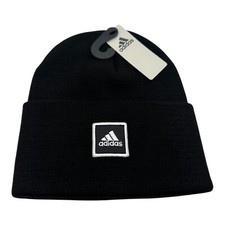 Adidas Men's Wide Cuff Folded Knit Beanie Hat Black One Size