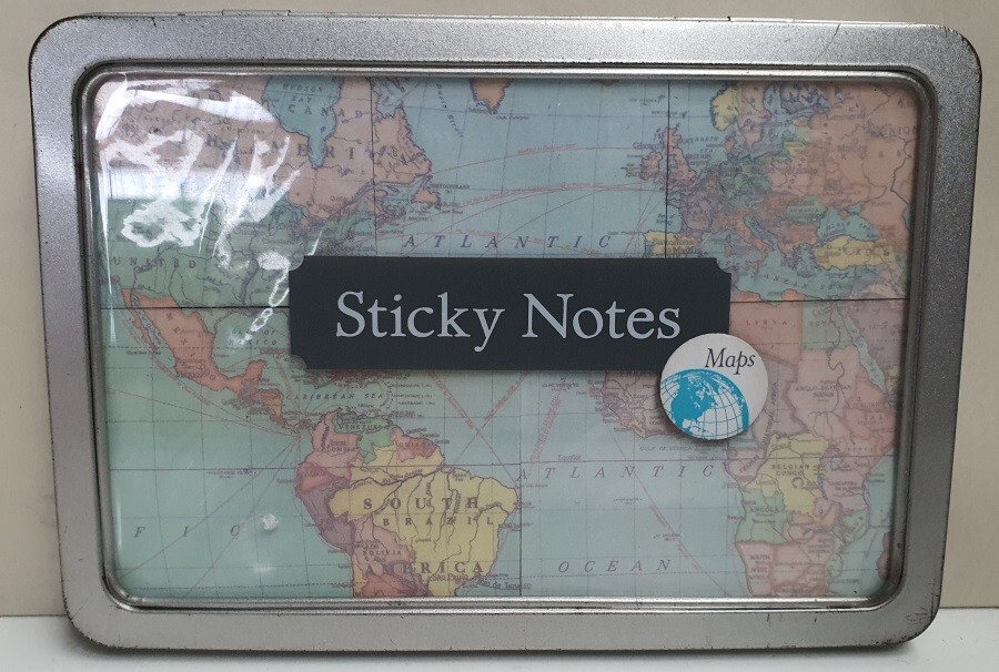 Vintage Maps Sticky Notes Set of 300 in Tin Box by Cavallini & Co Geography c2012 MIB-image