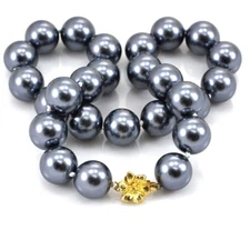 16mm Tahitian Black XL Shell pearl Knotted statement necklace Flower clasp 18"