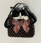 ADORABLE ACRYLIC BLACK AND WHITE CAT IN HANDBAG BROOCH FREE POSTAGE