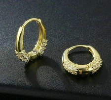 2 CT Round Cut Lab Created Diamond Huggie Hoop Earrings 14K Yellow Gold Plated