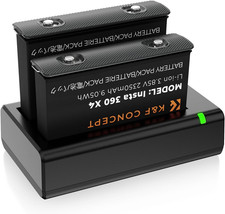 360 X4 Battery, 2 Pack X4 Batteries and Fast LED Charger Compatible with Insta36
