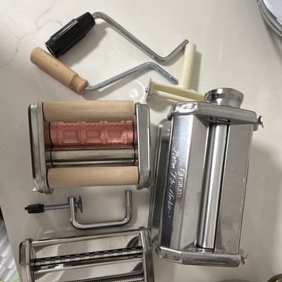 Isiler Manual Pasta Maker Set Stainless Steel & Wood with Attachments, Silver