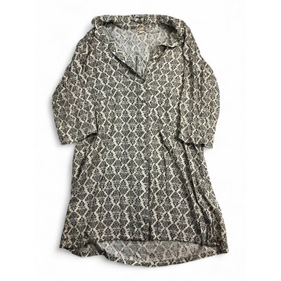 Cloth & Portrait Boho Tile Print Button-Front Tunic Dress L