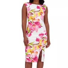 Eliza J Boat Neck Sleeveless Floral Print Sheath Pink Dress Womens Size 6