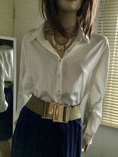 Vintage Classic Ivory Silky Shiny Satin Blouse 18 (EU 46)