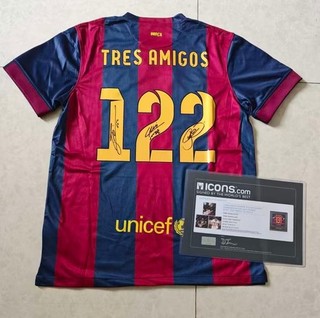 Lionel Messi Neymar Back Signed FC Barcelona Home Shirt Icons/COA
