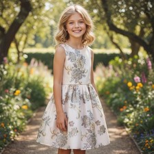 NWT Pink Violet Girls Brocade Floral Dress Easter Spring Summer Wedding Formal