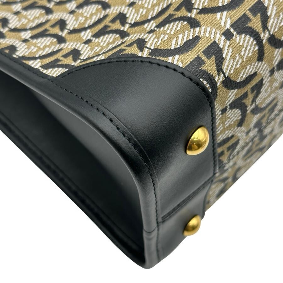 Salvatore Ferragamo Gancini 2Way Shoulder Bag PVC Brown Black Gold Auth image 8