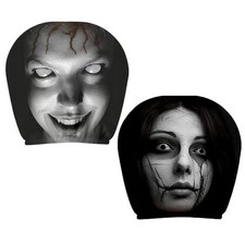2pcs Car Scary Mask Face Headrest Cover Costume Front Seat Protector Decoration