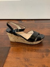 Prada Black Patent Leather Criss-Cross Cork Wedge Sandals, Size 6 | 36
