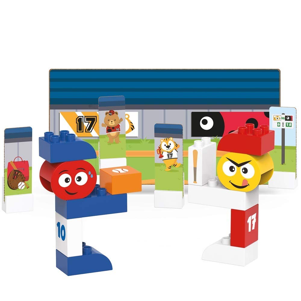 СТРОИТЕЛЬНЫЕ БЛОКИ BIOBUDDI - ИГРОВОЙ НАБОР ДЛЯ ИГРЫ В БЕЙСБОЛ, 18 БЛОКОВ, 9 ВЫДВИЖНЫХ КАРТОЧЕК