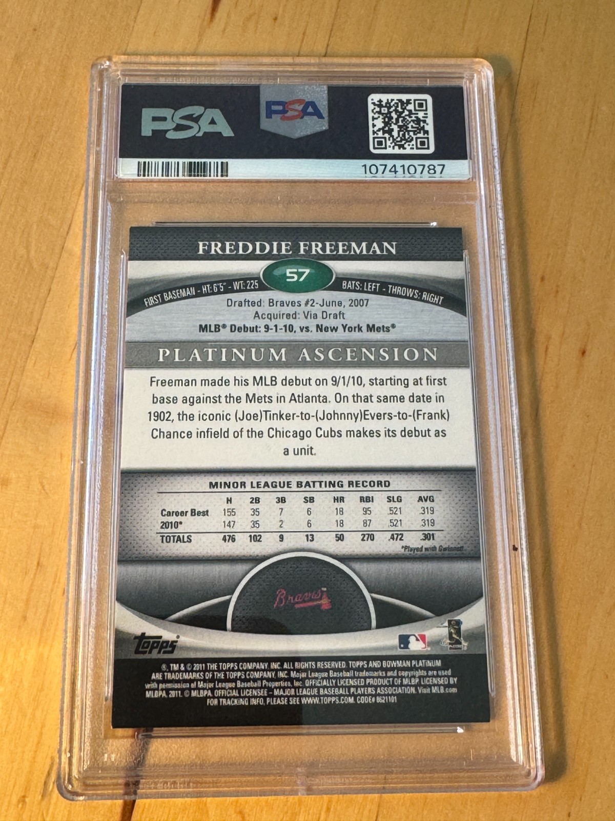 Freddie Freeman 2011 Bowman Platinum #57 Rookie RC PSA 8 Beauty Braves view 2