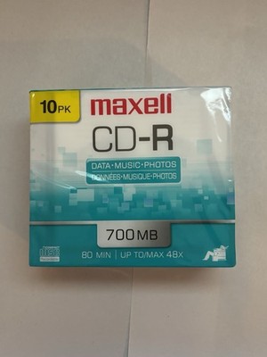 Maxell CD-R Blank Maxdata 80 Min each CDs, 48x max. 700mb  10 Pk - NEW SEALED