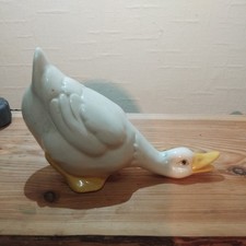Vintage Large White Ceramic Duck Goose Bending Over Figurine marked EF